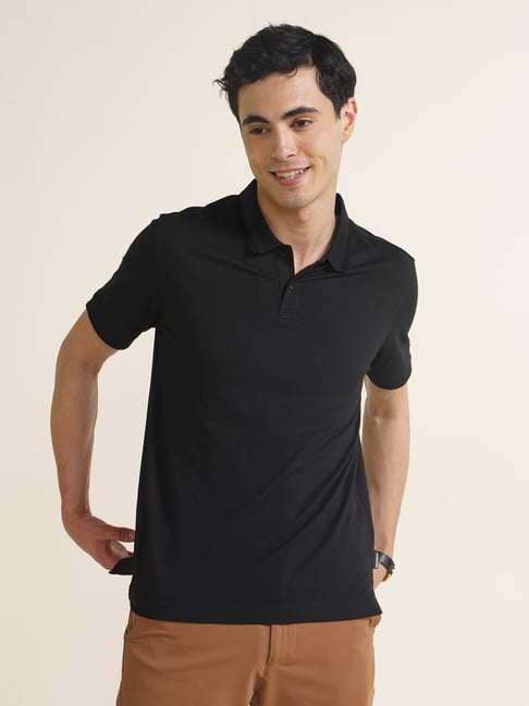 Damensch Cotton Jet Black Regular Fit Solid Polo T-Shirt-picture-12