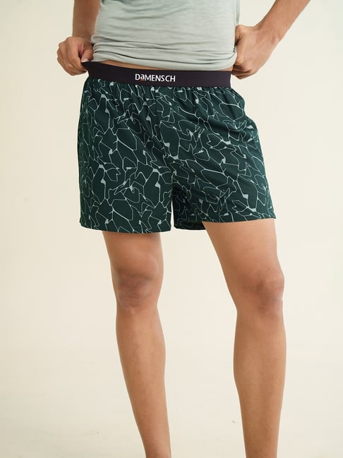 Damensch Cotton Crackle Green Regular Fit Printed Inner Boxer