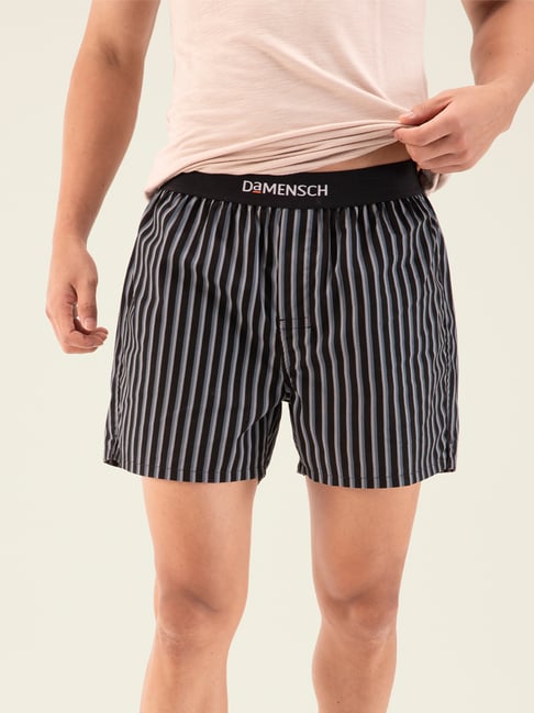 Damensch Cotton Nether Black Regular Fit Striped Inner Boxer