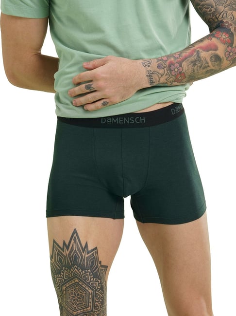 Damensch Pine Green Regular Fit Solid Trunks
