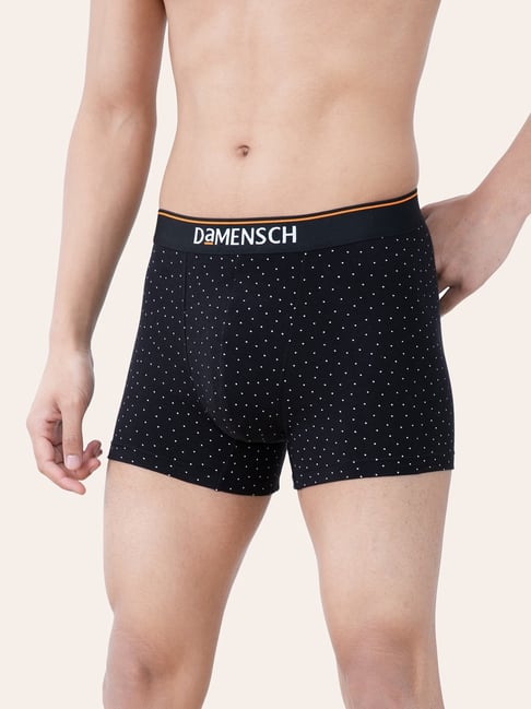 Damensch Cotton Black Space Dot Regular Fit Printed Trunks