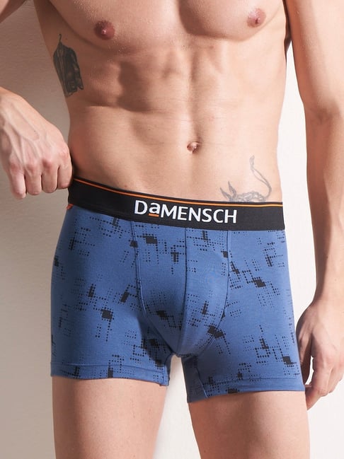 Damensch Cotton Navy Pixels Regular Fit Printed Trunks