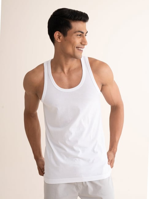 Damensch Cotton So White Regular Fit Solid Innerwear Vest