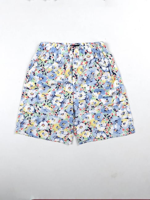 Kiddopanti Boys Ice Blue Cotton Printed Regular Fit Shorts