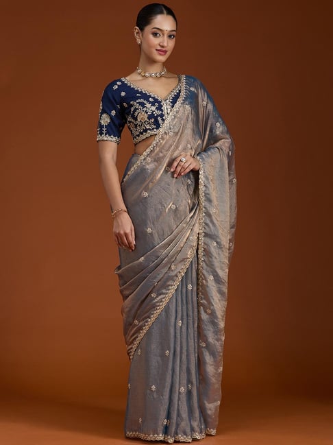 Koskii Grey Organza Saree With Unstitched Blouse-image-37