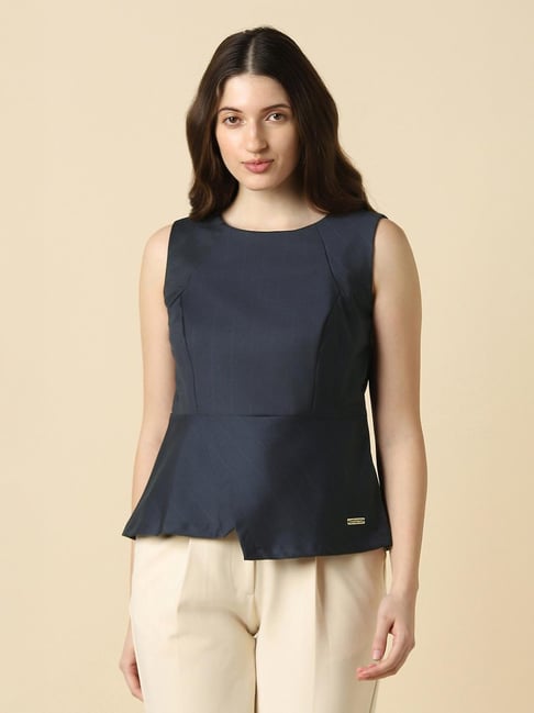 Allen Solly Navy Regular Fit Striped Top
