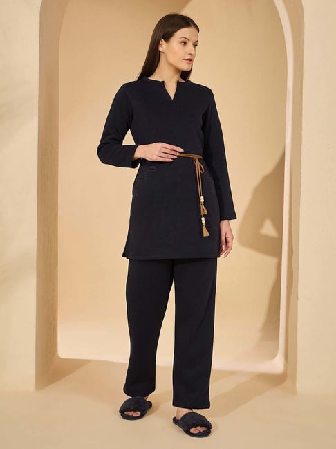 Sweet Dreams Navy Relaxed Fit Embroidered Night Suit-picture-24