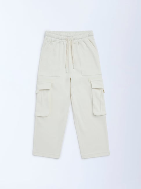 HOP Kids Boys by Westside Cream Cargo-Style Mid-Rise Cotton Pants