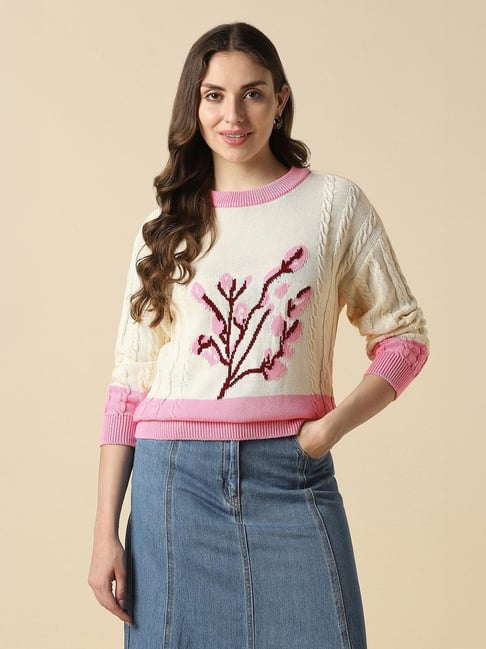 Allen Solly Beige Cotton Regular Fit Printed Sweater