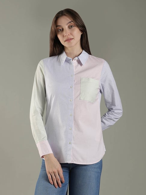 Tommy Hilfiger Blue Cotton Regular Fit Striped Shirt