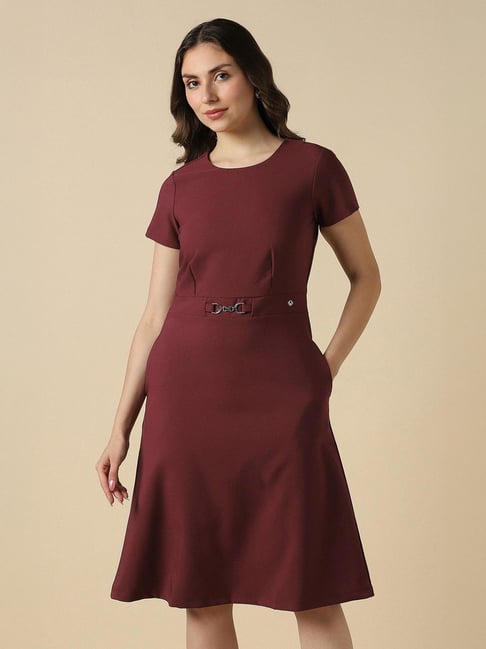 Allen Solly Maroon Regular Fit Formal Dress