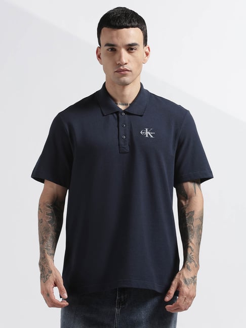 Calvin Klein Jeans Navy Cotton Relaxed Fit Polo T-Shirt-picture-25