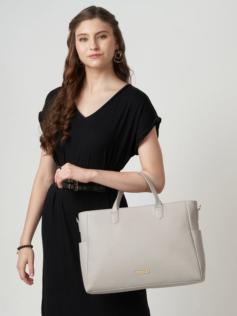 Caprese Dark Beige Bow Large Leather Laptop Bag