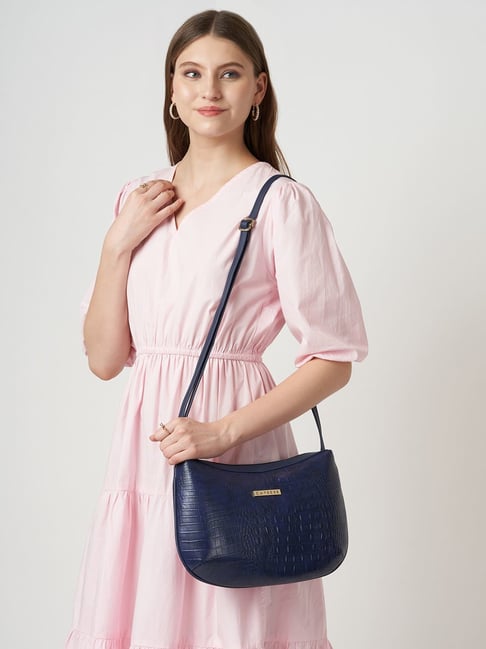 Caprese Navy Blue Pupa Animal Large Leather Hobo Bag