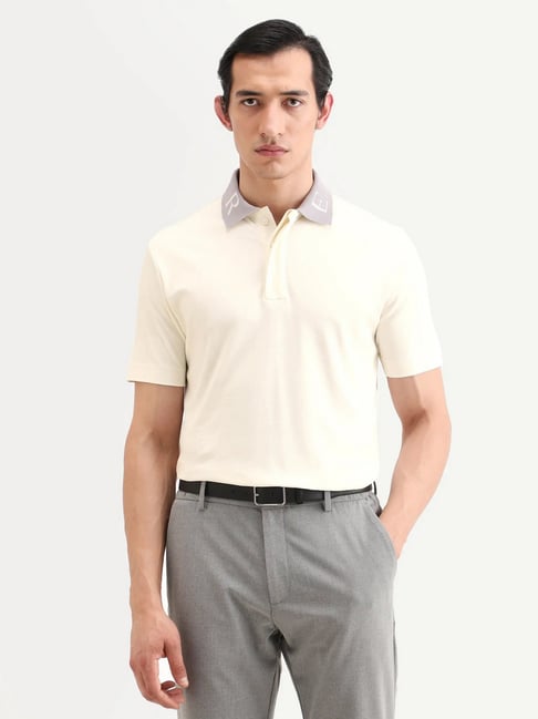 Rare Rabbit Frow-S26 Off White Cotton Regular Fit Solid Polo T-Shirt-picture-27