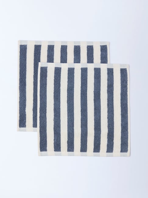Westside Home Dusty Blue Stripe Pattern Face Towels (Set of 2)
