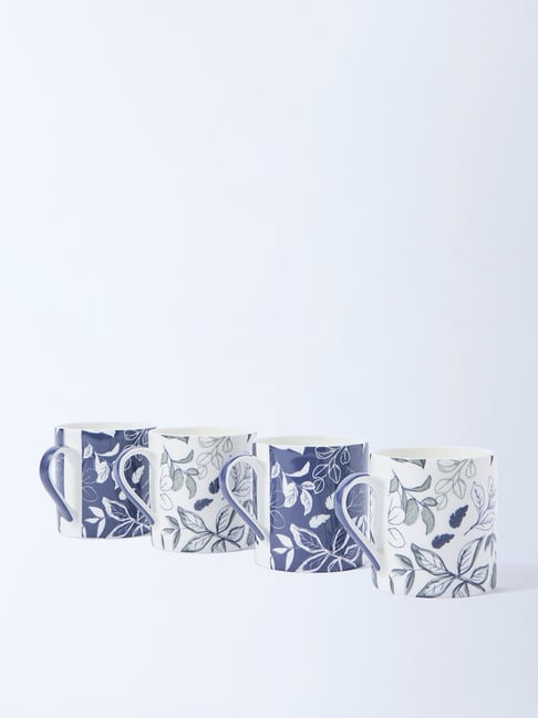 Westside Home Dusty Blue Botanical Printed Mugs (Set of 4)