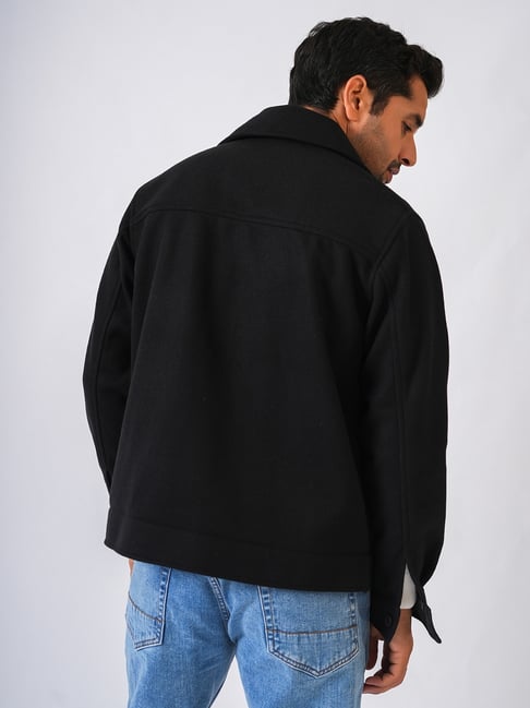 Perch Black Regular Fit Solid Jacket
