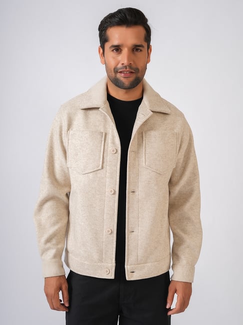 Perch Cream Regular Fit Solid Jacket