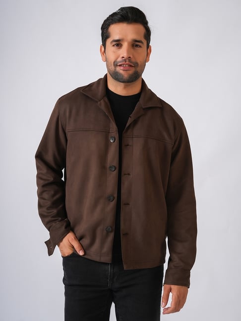 Perch Brown Regular Fit Solid Jacket-picture-31