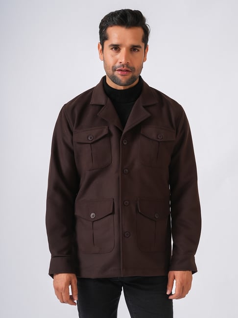 Perch Brown Regular Fit Solid Coat-picture-19
