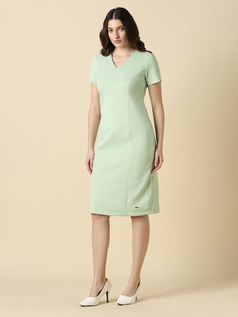 Allen Solly Green Solid Short Sleeves Dress