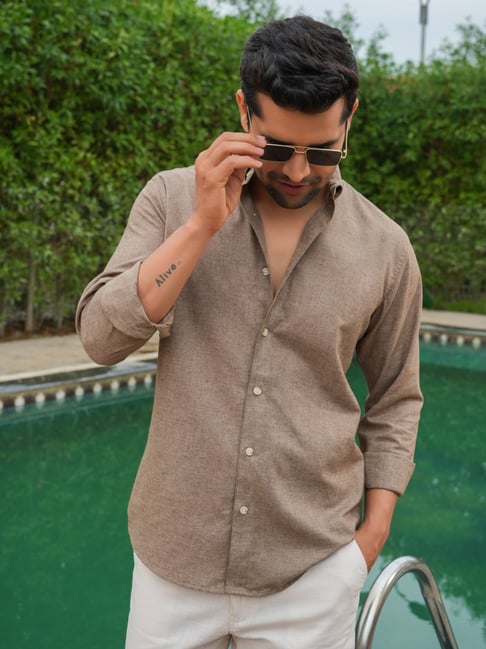 Perch Brown Slim Fit Solid Shirt-picture-27