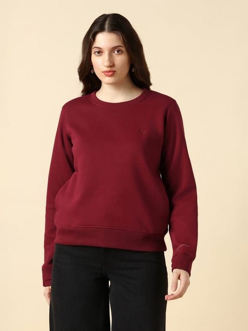 Allen Solly Maroon Solid Long Sleeves Sweatshirt