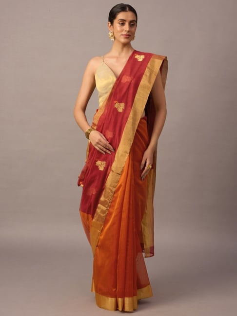 Jaypore Maroon Chanderi Woven Saree with Blouse-picture-39