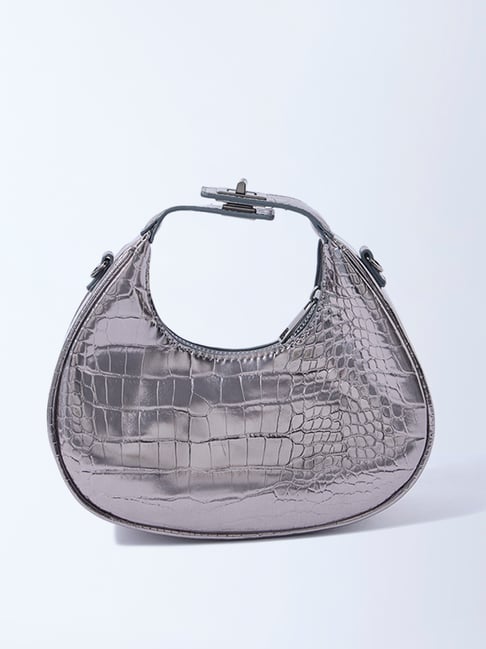 Westside Silver Textured Hand Bag with Chain Sling