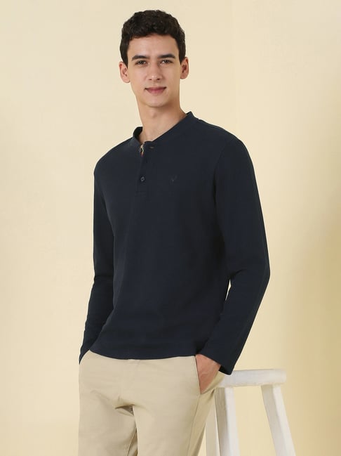 Allen Solly Navy Blue Regular Fit Solid T-Shirt-picture-17