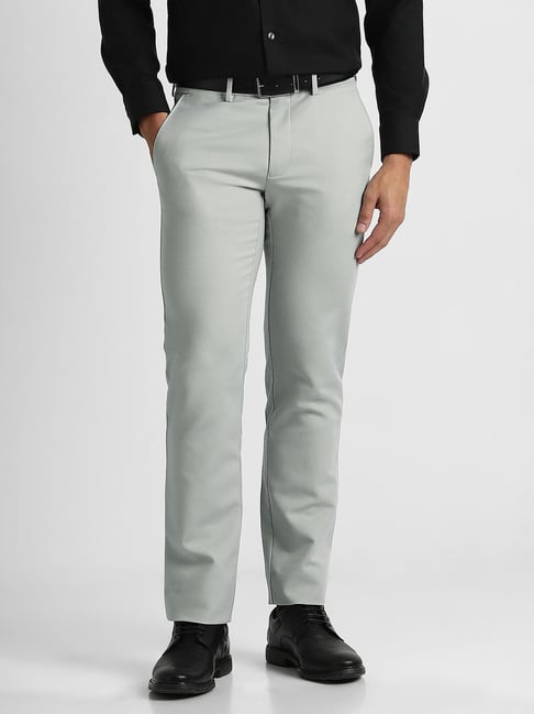 Van Heusen Grey Relaxed Fit Solid Trousers-picture-33