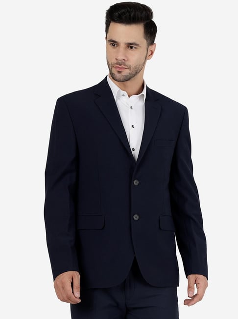 JB Studio Blue Woolen Solid Regular Fit Long Sleeves Blazer