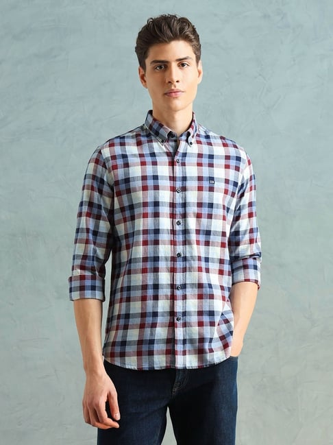Arrow Sport Red Cotton Checked Shirt