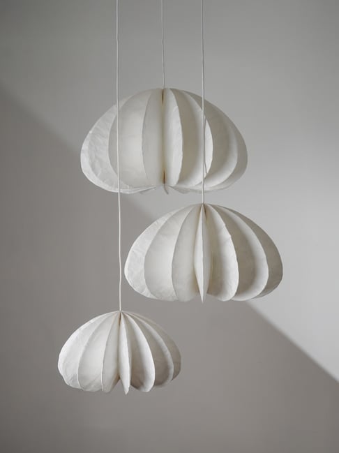 FIG Living White Fabric Daisy Cluster Pendant Lights - Set of 3