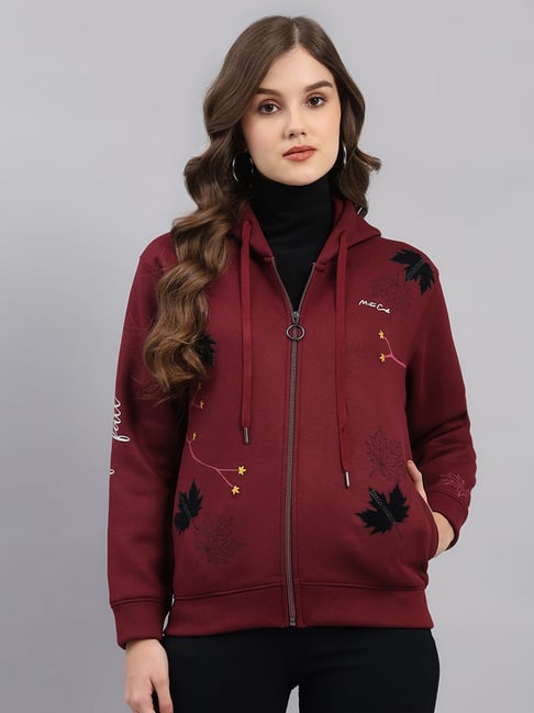Monte Carlo Maroon Polyester Printed Regular Fit Sweatshirt