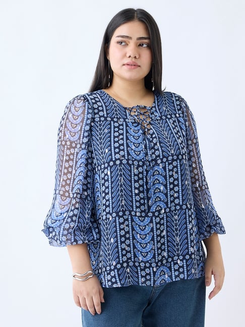 Gia by Westside Blue Printed Top