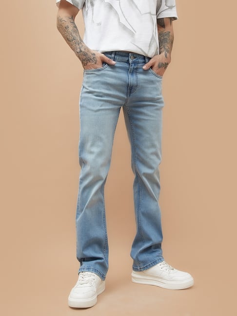 Forca by Lifestyle Light Blue Cotton Bootcut Solid Jeans