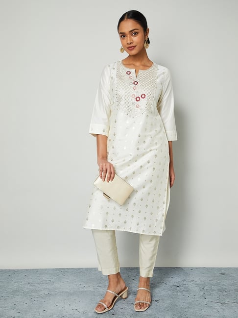 Melange by Lifestyle Off White Embroidered Kurta-picture-11