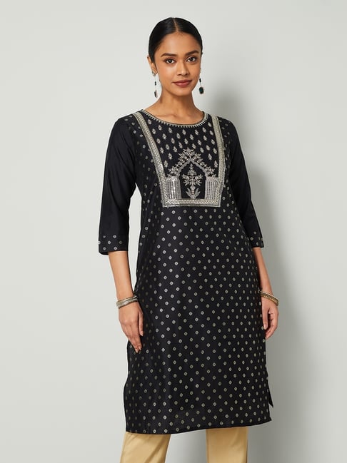 Melange by Lifestyle Black Embroidered Kurta-picture-40