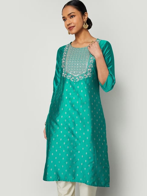 Melange by Lifestyle Teal Embroidered Kurta-picture-44