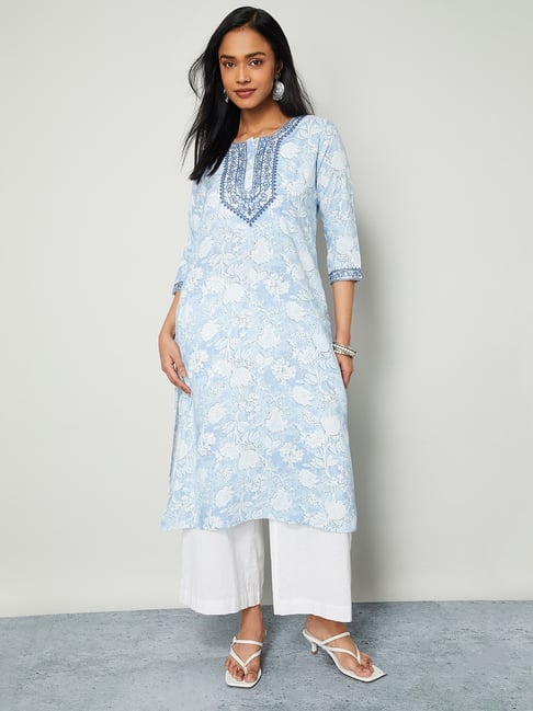 Melange by Lifestyle Blue Printed Kurta-picture-25