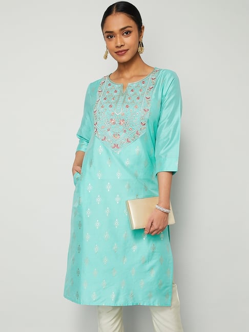 Melange by Lifestyle Blue Embroidered Kurta-picture-13