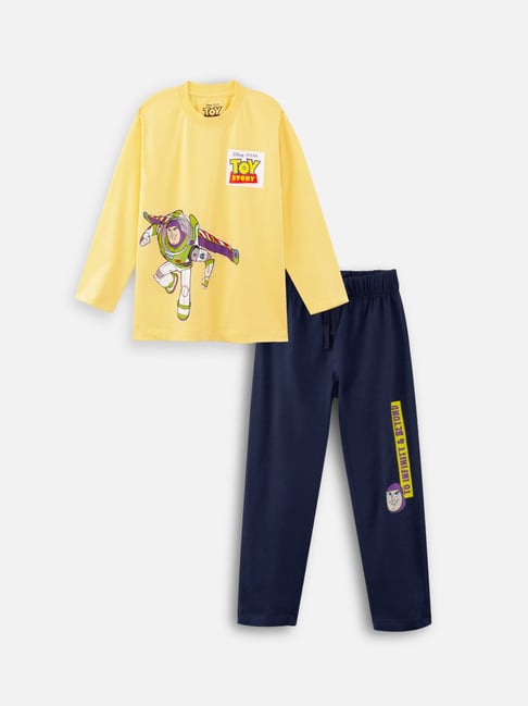 Nap Chief Kids Yellow Printed Relaxed Fit Pajama Set