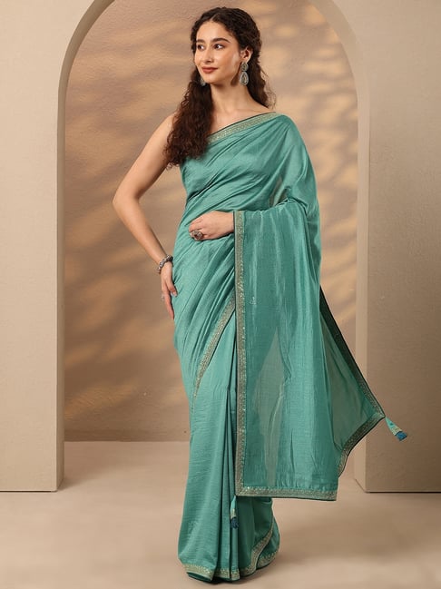 Libas Green Saree With Unstitched Blouse-picture-14