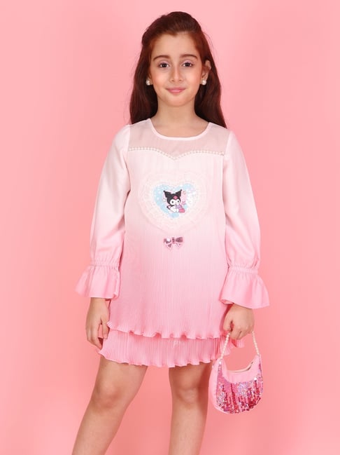 Cutecumber Pink Embellished Long Sleeves Dress
