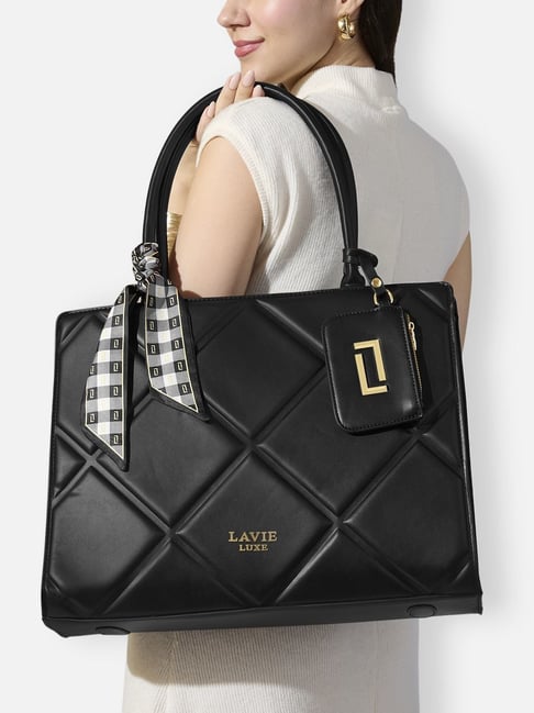 LAVIE LUXE Black Quare26 Extra Large Leather Laptop Satchel