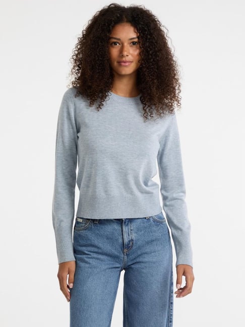 Guess Jeans Blue Embroidered Regular Fit Sweater