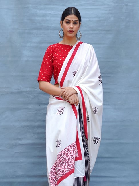Chidiyaa Multicolor Cotton Printed Saree With Unstitched Blouse-picture-48