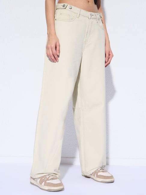 The Souled Store Barrel-fit Denim: Ivory Dust Women Jeans